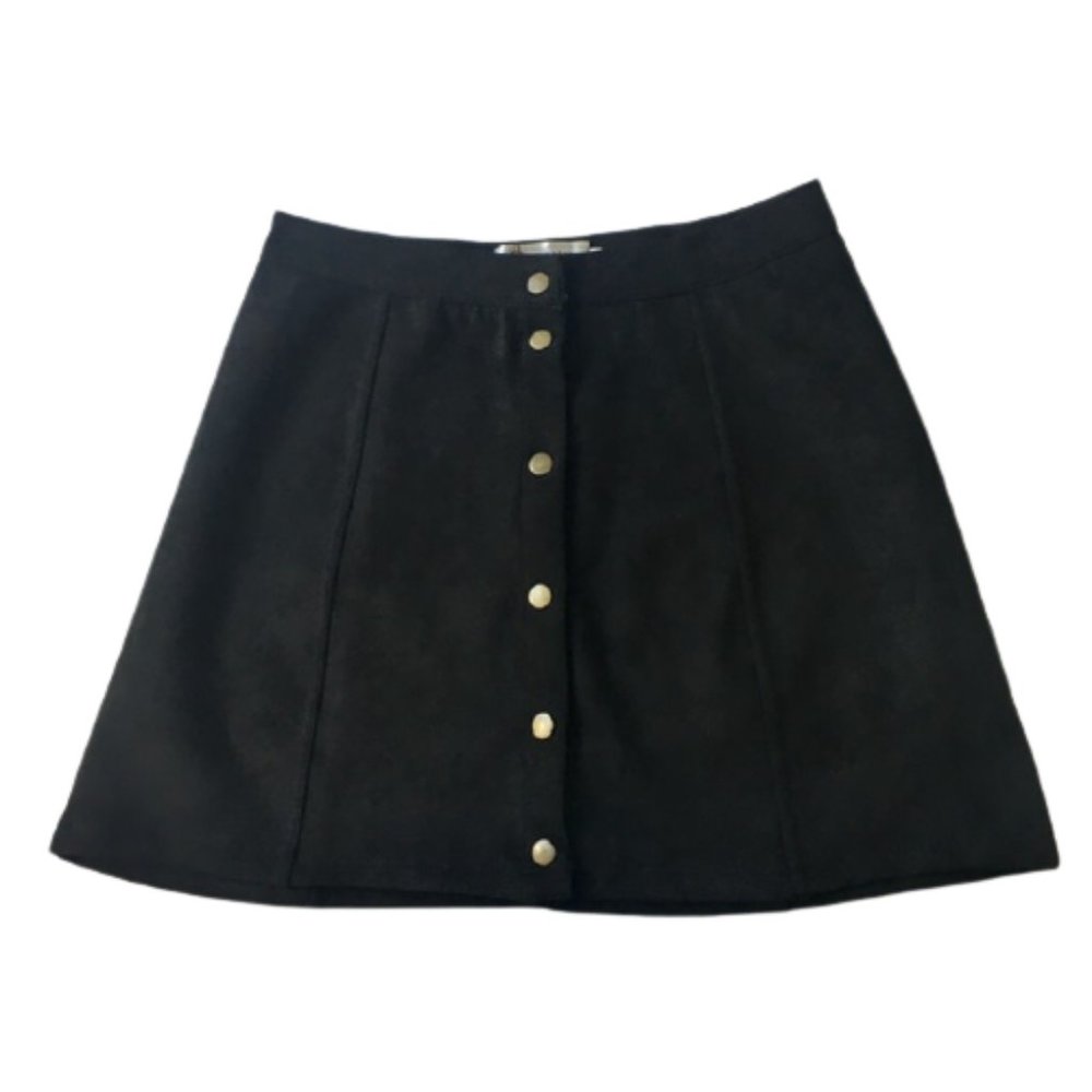 NWT Persun Faux Suede A-line Mini Skirt Black S